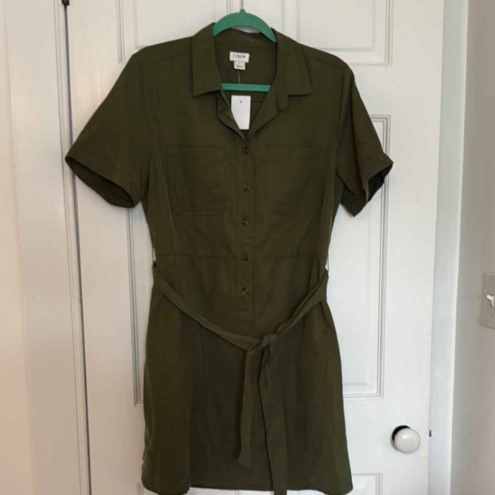 NWT J. Crew Green Cuffed Sleeve Shirt Dress